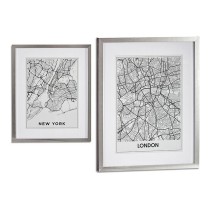 Cadre Londres New York Argent Bois verre (43 x 3 x 53 cm)