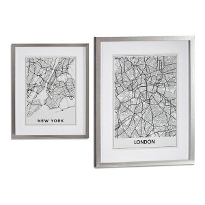 Bild London New York Silber Holz Glas (43 x 3 x 53 cm)