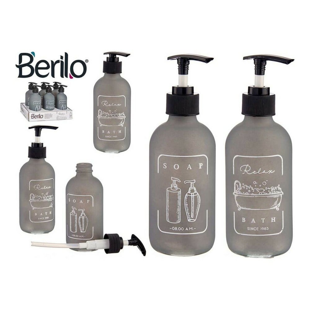 Distributeur de Savon Berilo Noir Gris verre polypropylène 250 ml