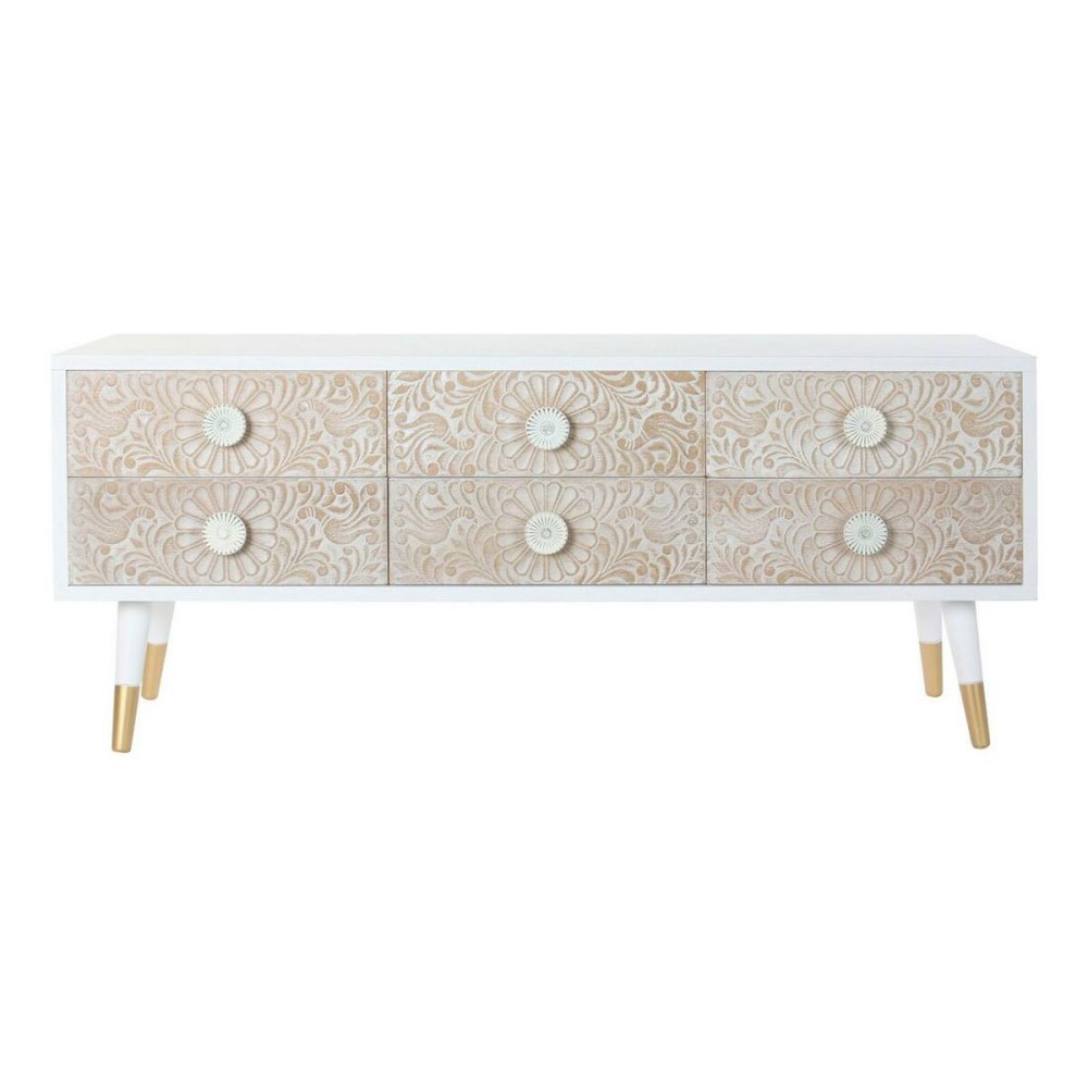 Meubles de télévision DKD Home Decor 119 x 42 x 50 cm Sapin Doré Blanc Marron Clair