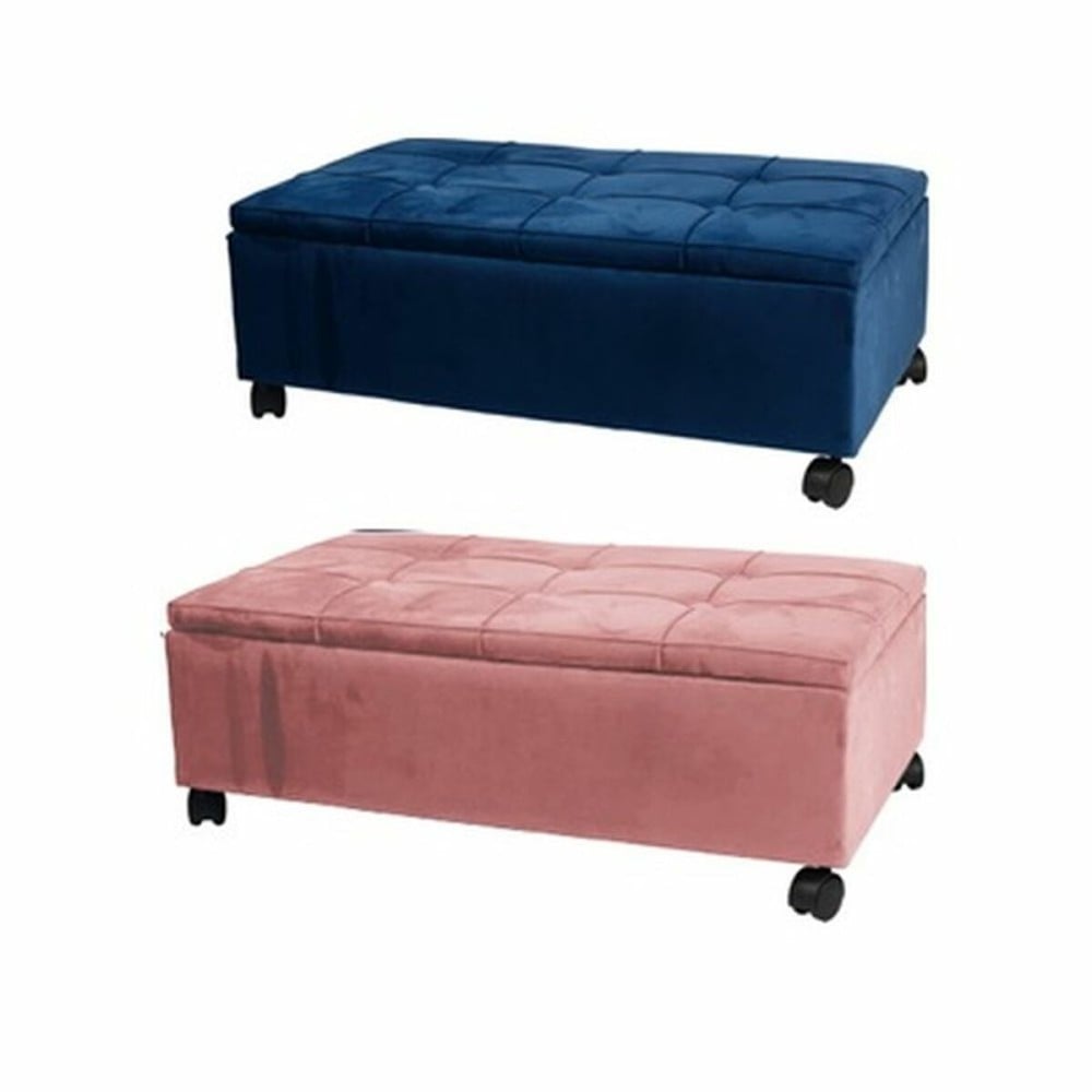 Banquette DKD Home Decor   Rose Polyester Velours Blue marine Peuplier (70 x 39,5 x 24,5 cm) (2 Unités)