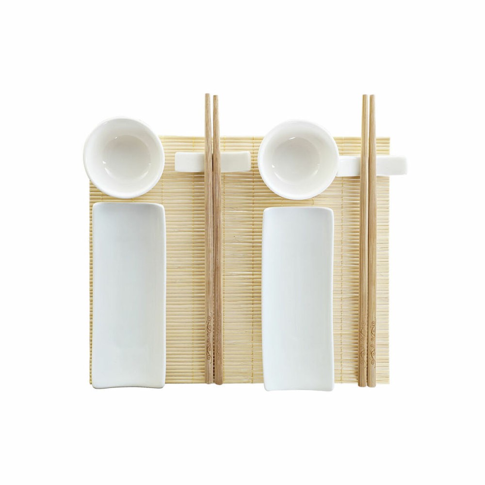 Set de sushi DKD Home Decor Bambou Grès Blanc Naturel Oriental 28,5 x 19,5 x 3,3 cm (9 Pièces) (28,5 x 19,5 x 3,3 cm)