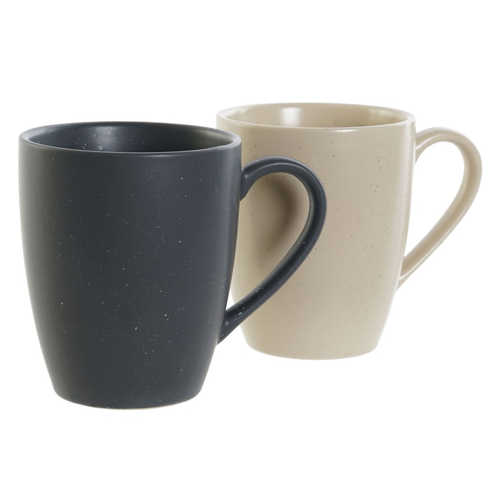 Lot de tasses DKD Home Decor Beige Gris foncé Bois d'hévéa Grès 300 ml 19 x 13 x 31 cm (4 Pièces)