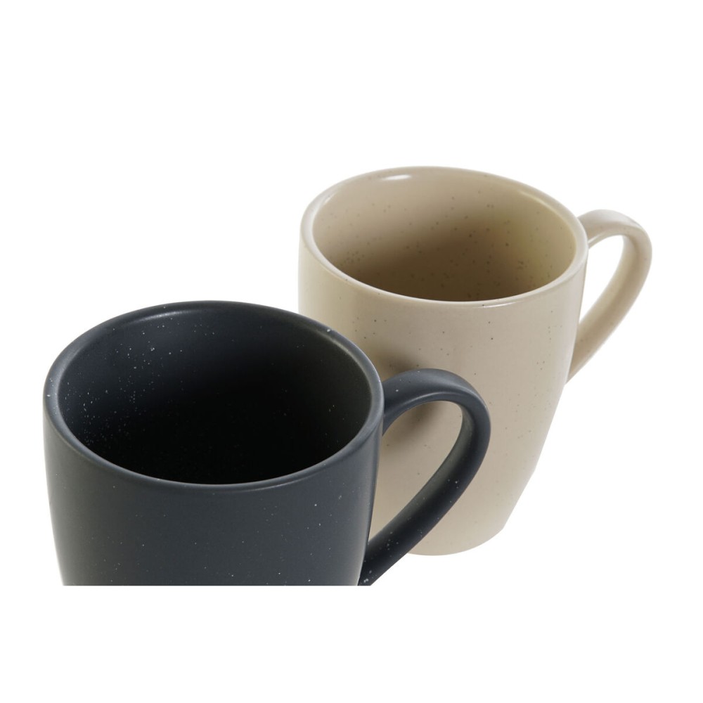 Lot de tasses DKD Home Decor Beige Gris foncé Bois d'hévéa Grès 300 ml 19 x 13 x 31 cm (4 Pièces)