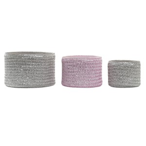 Basket set DKD Home Decor Grey Pink polypropylene 27 x 27 x 17 cm