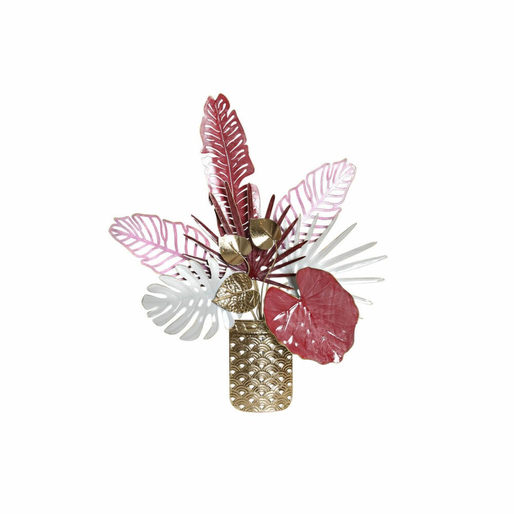 Wanddekoration DKD Home Decor Rosa Gold Metall Weiß Blomster Tropical (66 x 13 x 74 cm)