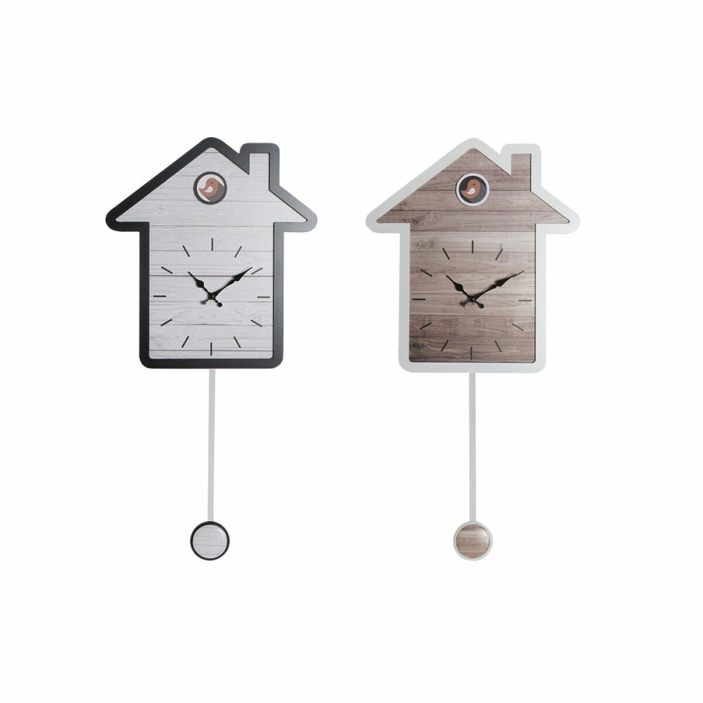 Wanduhr DKD Home Decor 32 x 5 x 56 cm natürlich Weiß Kunststoff Haus Holz MDF (2 Stück)