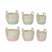 Set de basket DKD Home Decor Naturel Rose Vert Fibre naturelle 30 x 30 x 32 cm Boho (2 Unités)