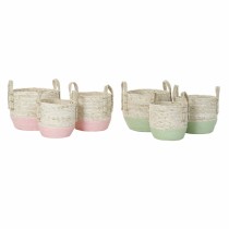 Basket set DKD Home Decor Natural Pink Green Natural Fibre 30 x 30 x 32 cm Boho (2 Units)