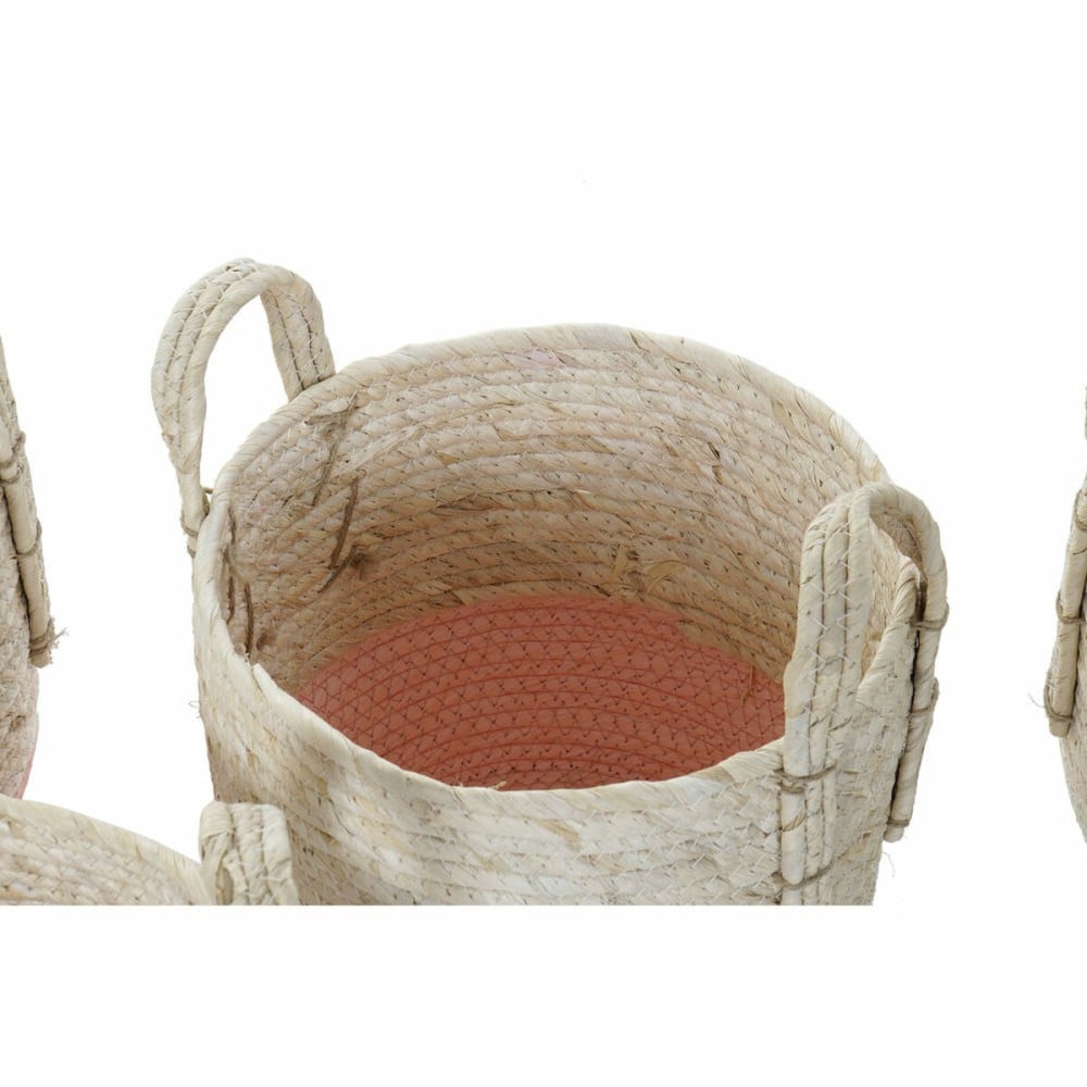 Set de basket DKD Home Decor Naturel Rose Vert Fibre naturelle 30 x 30 x 32 cm Boho (2 Unités)