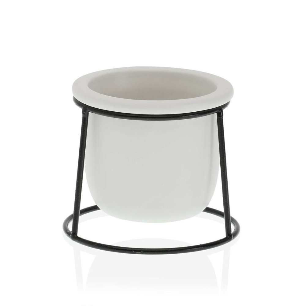 Plant pot Versa White Metal Ceramic Plastic Circular Minimalist 10,5 x 11,5 x 10,5 cm