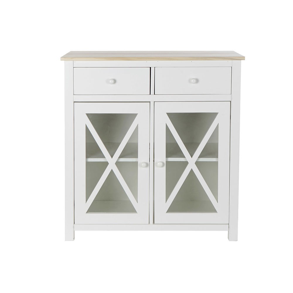 Caisson à Tiroirs DKD Home Decor S3022229 Blanc Naturel Verre Peuplier Cottage 80 x 40 x 85 cm