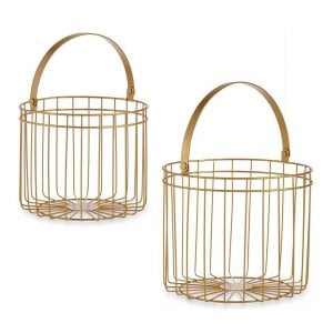 Basket Golden Metal 25 x 35 x 25 cm Cylindrical (2 pcs)