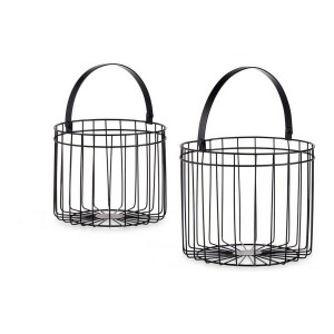 Basket Black Metal 25 x 35 x 25 cm Cylindrical (2 pcs)