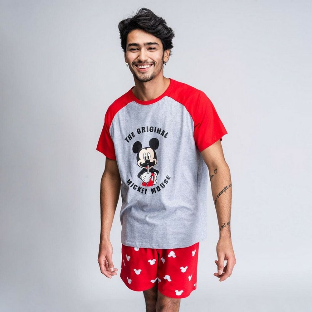 Pyjama D'Été Mickey Mouse Rouge (Adultes) Homme Gris