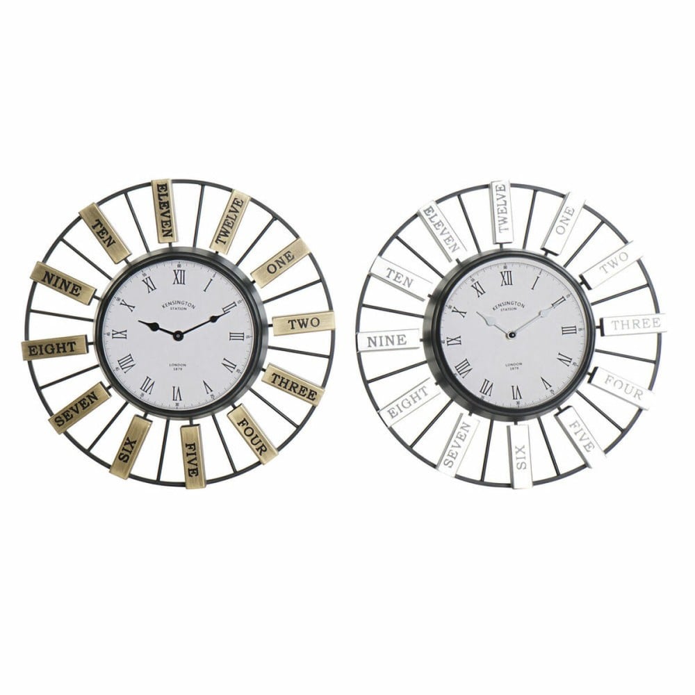 Horloge Murale DKD Home Decor 40 x 6,4 x 40 cm Verre Argenté Doré Fer (2 Unités)