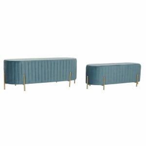 Barhocker DKD Home Decor   Blau Golden Metall Polyester Samt (123 x 50 x 45 cm)