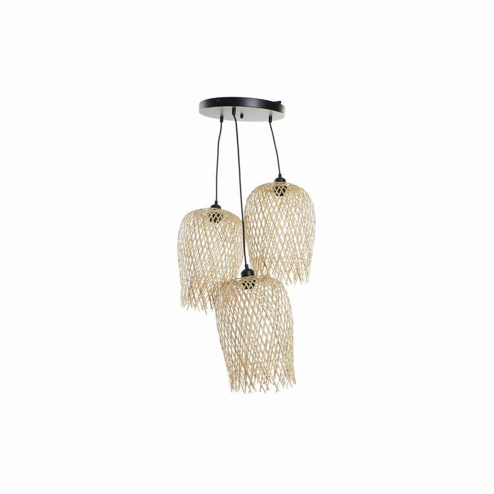 Suspension DKD Home Decor Noir Marron Clair Métal Bambou 50 W Tropical 220 V 30 x 30 x 94 cm