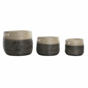 Set de basket DKD Home Decor Naturel Gris Herbier marin (3 pcs) (37 x 37 x 40 cm)