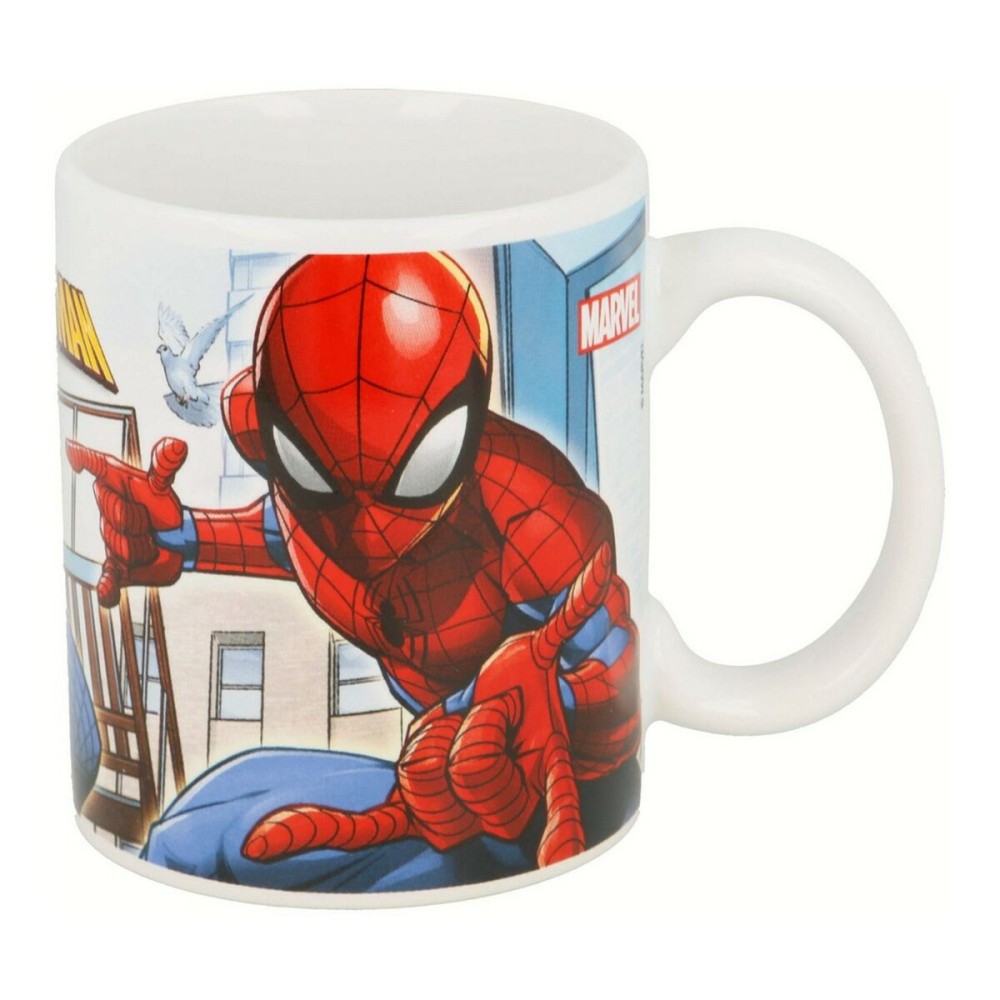 Henkelbecher Spider-Man Great power Blau Rot aus Keramik 350 ml