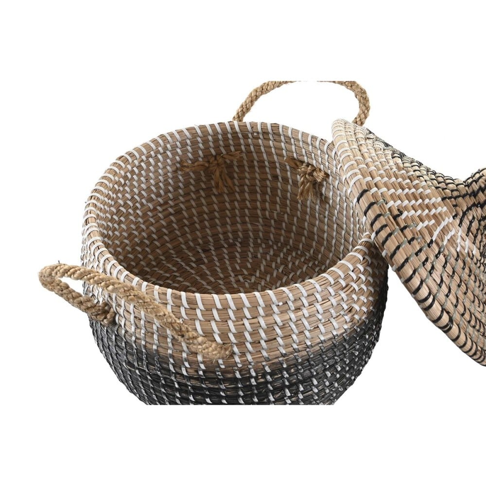 Basket set DKD Home Decor Grey Natural Bicoloured Seagrass Boho 41 x 41 x 33 cm (2 Units)