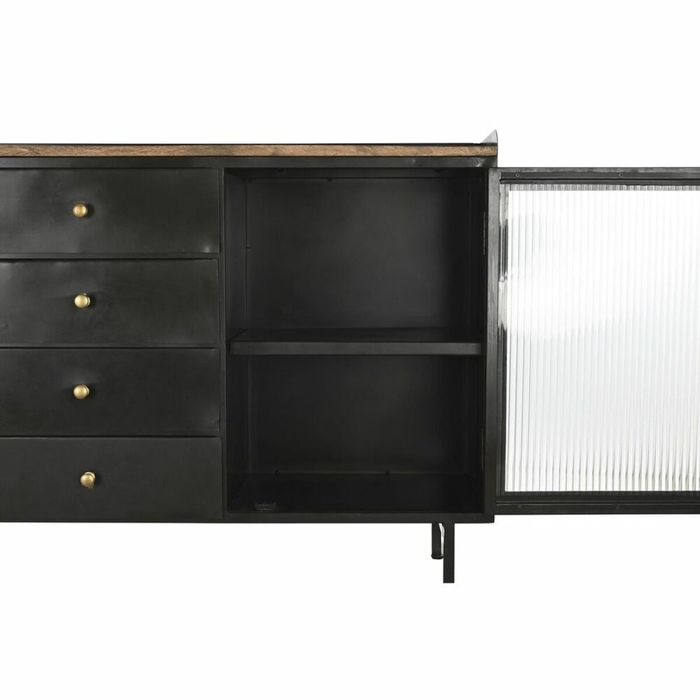 Buffet DKD Home Decor Naturel Noir Doré Métal Bois de manguier (145 x 40 x 85 cm)