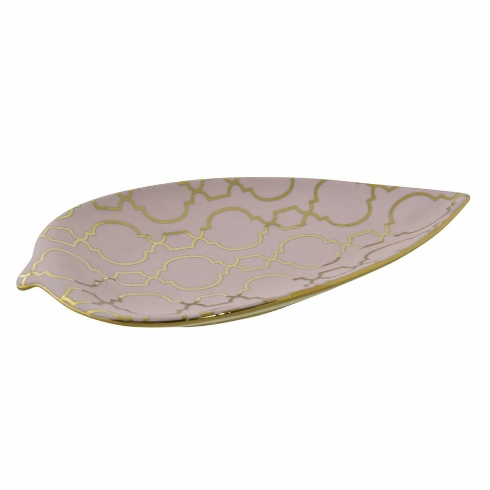 Tischdekoration DKD Home Decor 27,5 x 16 x 3 cm Rosa Gold Orientalisch Verchromt Pflanzenblatt