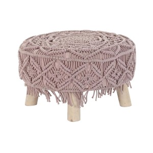 Footrest DKD Home Decor Natural Light Pink Wood Boho Macrame 53 x 53 x 31 cm