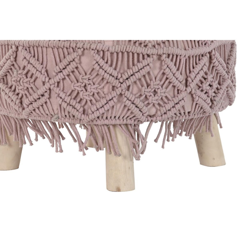 Repose-pied DKD Home Decor Naturel Rose clair Bois Boho Macramé 53 x 53 x 31 cm