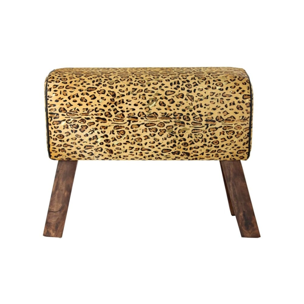 Fußstütze DKD Home Decor Schwarz Holz Braun Haut Leopard (67 x 30 x 51 cm)