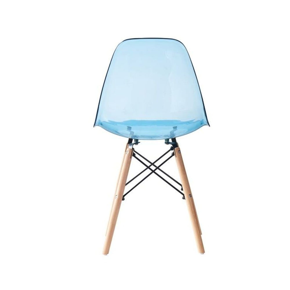 Chaise de Salle à Manger DKD Home Decor Naturel Bleu PVC Bouleau (50 x 46 x 83,5 cm)