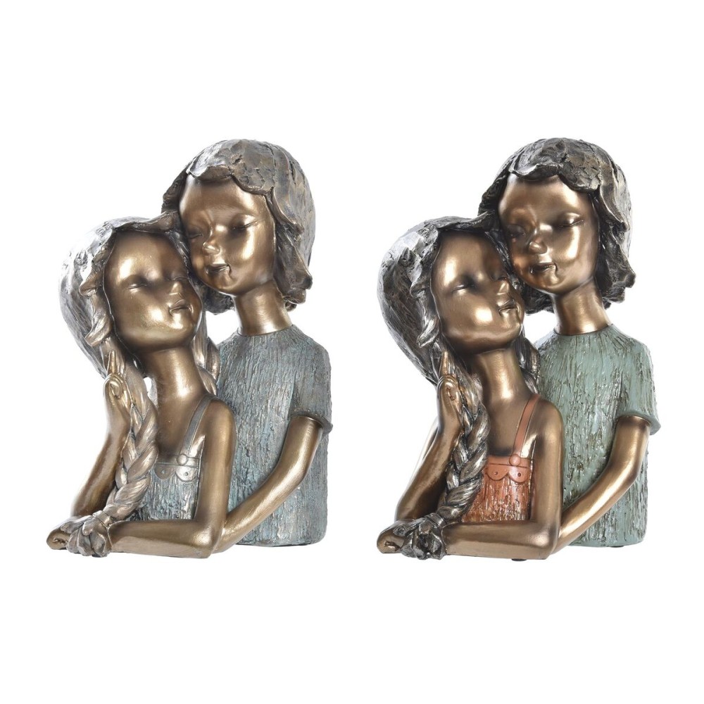 Figurine Décorative DKD Home Decor 19 x 15 x 28 cm Rouge Doré Turquoise Enfants (2 Unités)