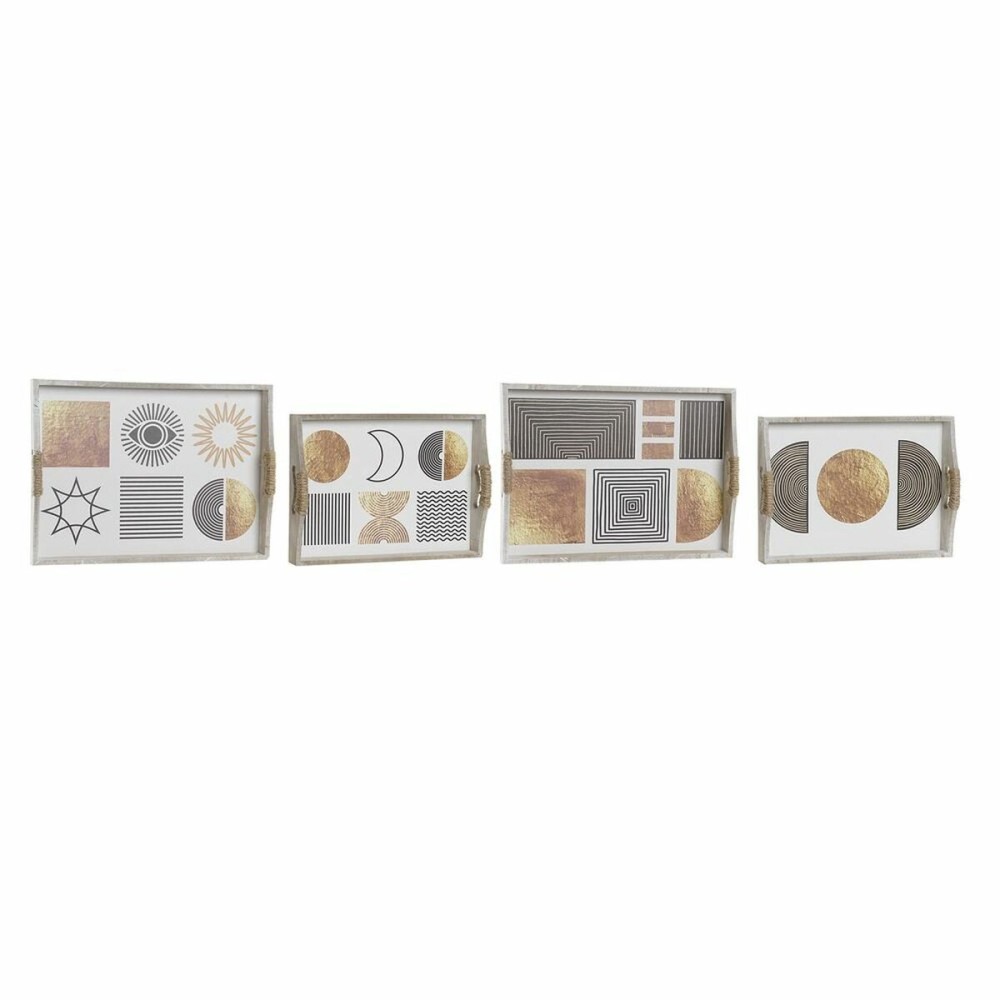 Tablettset DKD Home Decor Weiß Schwarz Gold Holz MDF 40 x 30 x 6 cm (2 Stück) (12 Stück)