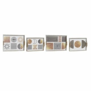 Set of trays DKD Home Decor White Black Golden MDF Wood 40 x 30 x 6 cm (2 Units) (12 Units)