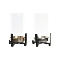 Bougeoir DKD Home Decor 15 x 15 x 28 cm Champagne Verre Argenté Noir Aluminium (2 Unités) (2 unidades)