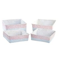 Basket set DKD Home Decor Polyester 8,5 cm 26 x 26 x 9 cm Natural Fibre Boho Mediterranean (4 Pieces)