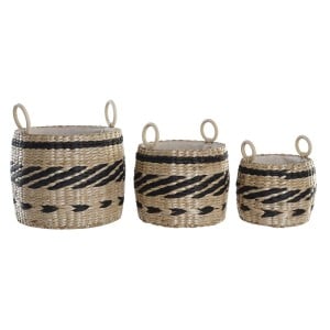 Korb-Set DKD Home Decor Schwarz natürlich Naturfaser Kolonial 30 x 30 x 25 cm (3 Stücke)