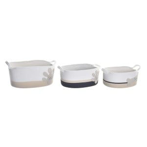 Korb-Set DKD Home Decor Weiß Grau Creme 60 x 31 x 25 cm (3 Stücke)