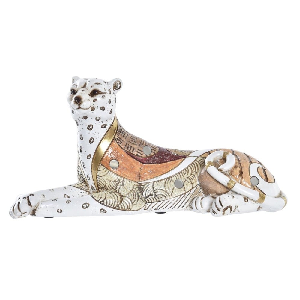 Deko-Figur DKD Home Decor Weiß Orange Leopard Kolonial 24 x 10 x 12 cm