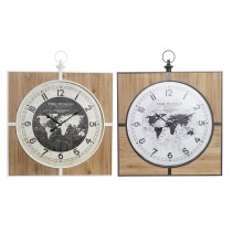 Wall Clock DKD Home Decor Black White Iron Vintage 60 x 4,5 x 60 cm MDF Wood World Map (2 Units)