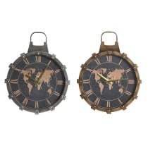 Horloge Murale DKD Home Decor Doré Argenté Verre Fer Mappemonde 42 x 8,5 x 54 cm (2 Unités)