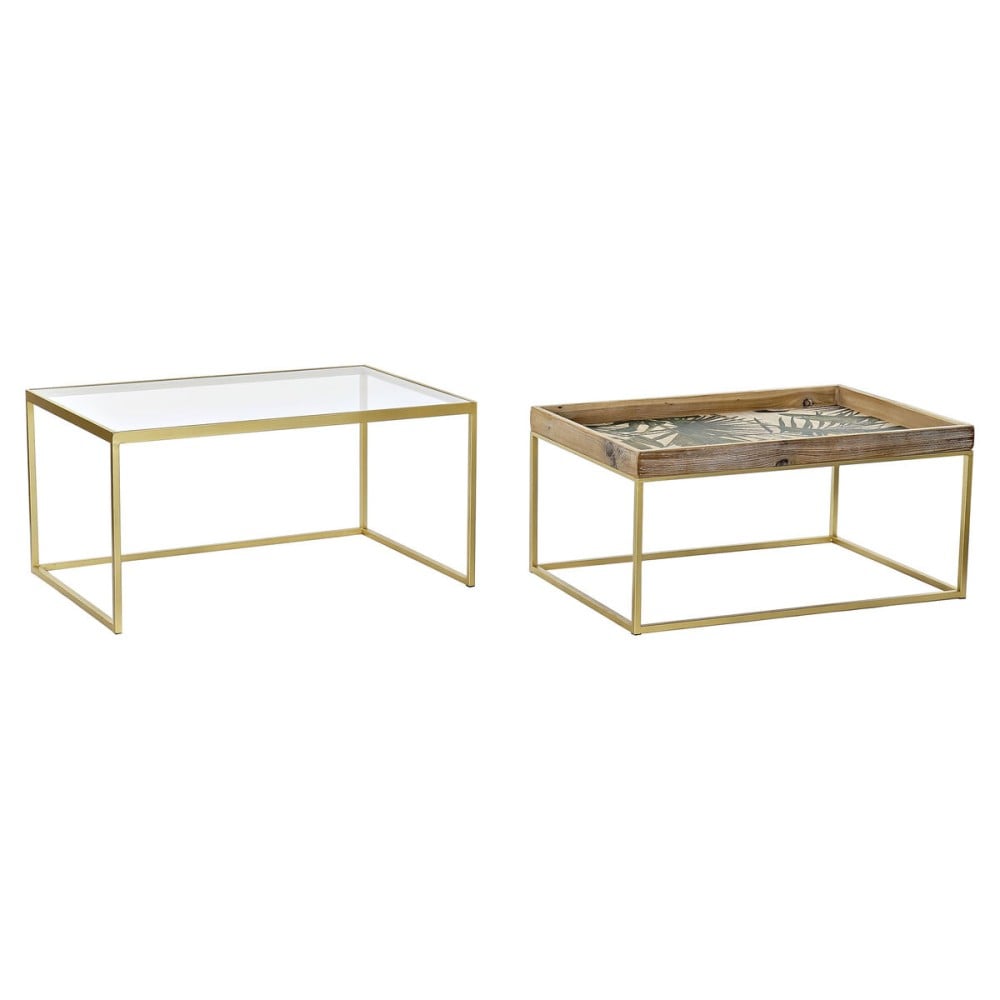 Jeu de 2 tables DKD Home Decor Doré Naturel Bois Métal Verre 90 x 60 x 45 cm