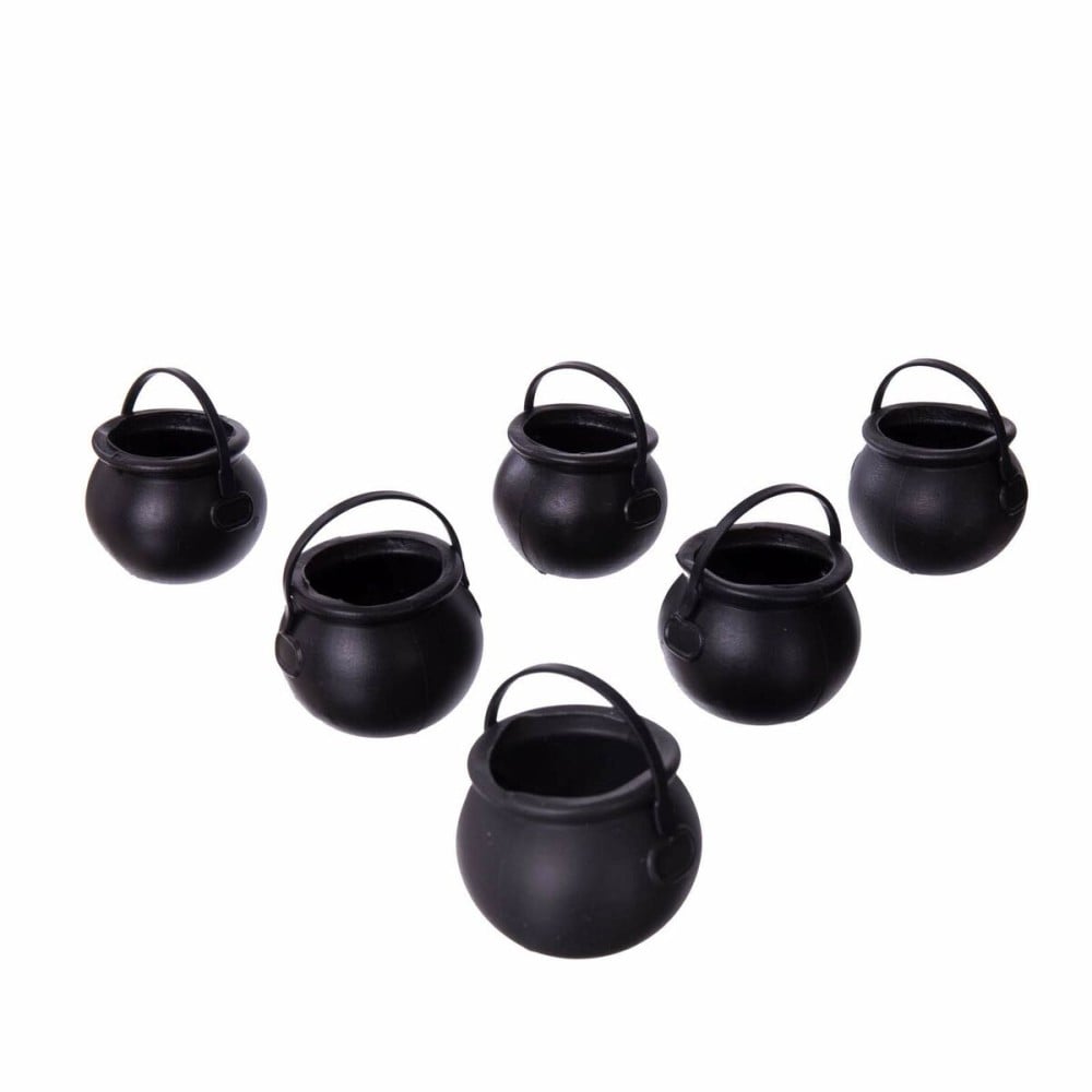 Halloween Decorations My Other Me Mini Cauldrons Black With handles (6 uds) (5 x 7 x 7 cm)