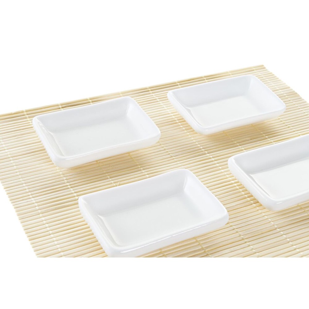 Sushi-Set DKD Home Decor Metall Bambus Weiß natürlich Orientalisch 30 x 40 cm 28 x 22 x 2,5 cm (9 Stücke)