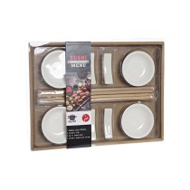 Sushi Set DKD Home Decor Bamboo Stoneware White Natural Oriental 27,3 x 20,3 x 2,5 cm (12 Units)