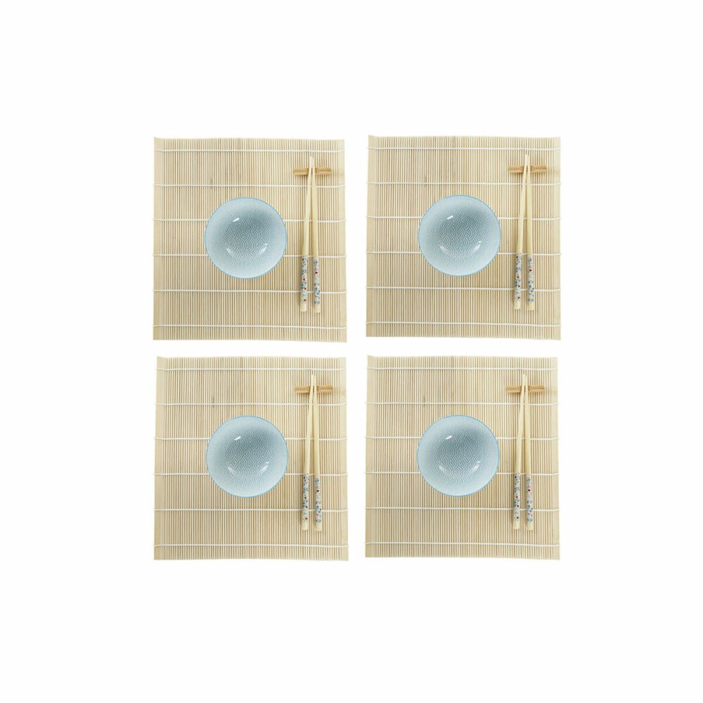Sushi-Set DKD Home Decor 14,5 x 14,5 x 31 cm Blau Weiß Steingut Orientalisch (16 Stücke)