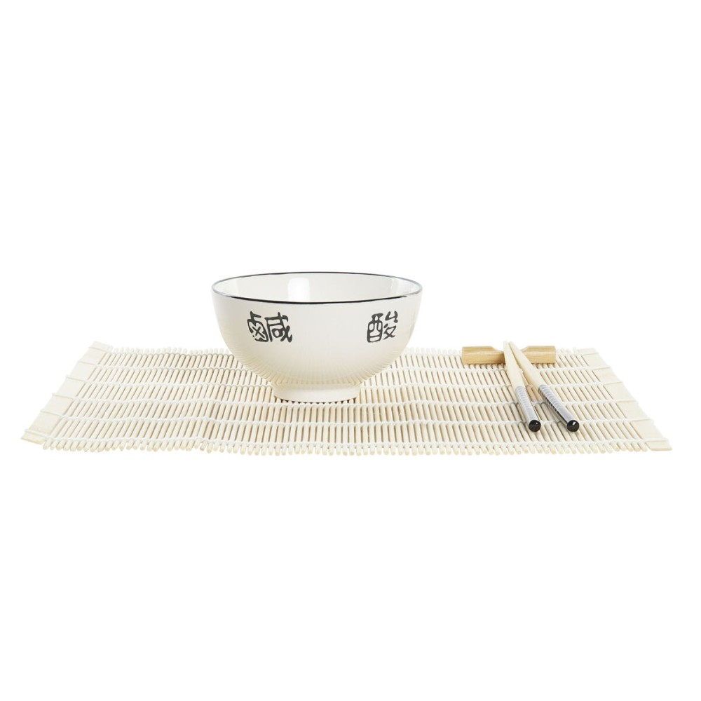 Set de sushi DKD Home Decor Bambou Grès Blanc Oriental 14,5 x 14,5 x 31 cm (16 Pièces)