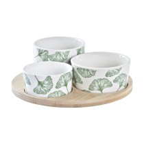 Satz für Appetithäppchen DKD Home Decor Bambus Steingut Bettlaken Tropical 4 Stücke 18 x 18 x 1 cm