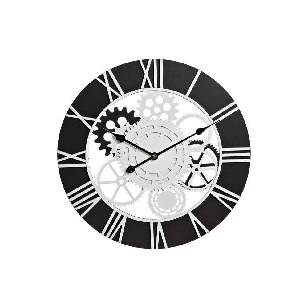 Horloge Murale DKD Home Decor Blanc Noir Fer Bois MDF Engrenage 60 x 4 x 60 cm