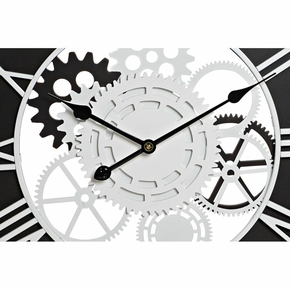 Horloge Murale DKD Home Decor Blanc Noir Fer Bois MDF Engrenage 60 x 4 x 60 cm